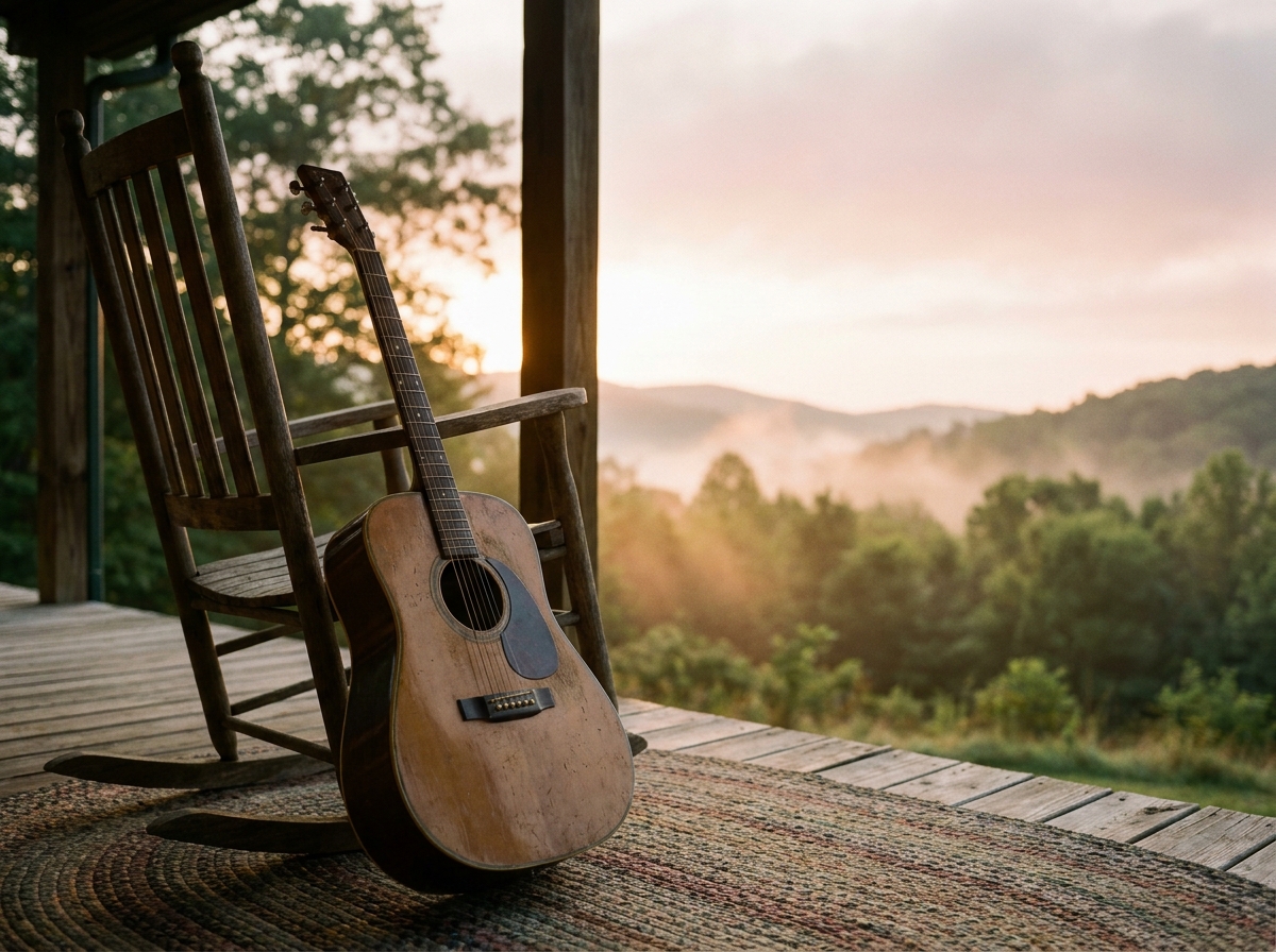 Acoustic guitar on rocking chair